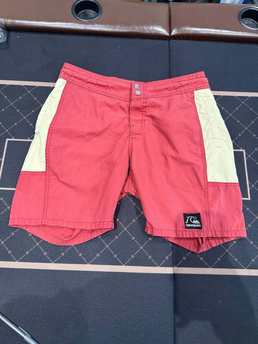 Quiksilver Men's Red and Off-White Board Shorts Size 32